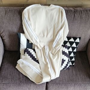 Cream Tracksuit with White Stripes